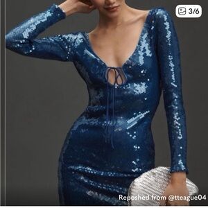 Bardot Navy Sequin Long Sleeve Dress